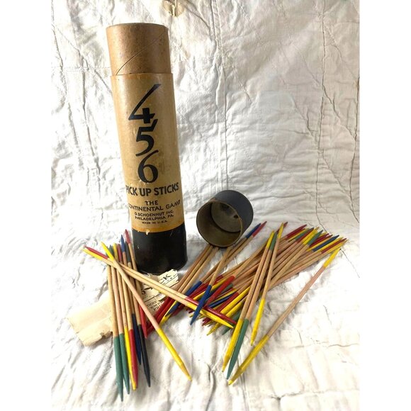Vintage O. SCHOENHUT Continental Pick Up Sticks Game in Original Canister Can - Picture 1 of 4